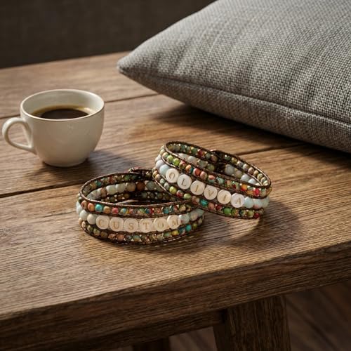 YGLINE Boho Handmade Natural Stone Bead 3 Row Wide Wrap Wrist Statment Bracelet Jewelry Collection - color: customer made-jasper