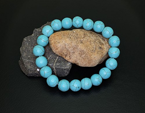 Falari 10mm Natural Semi Precious Gemstone Stretch Bracelet Unisex - color: Turquoise