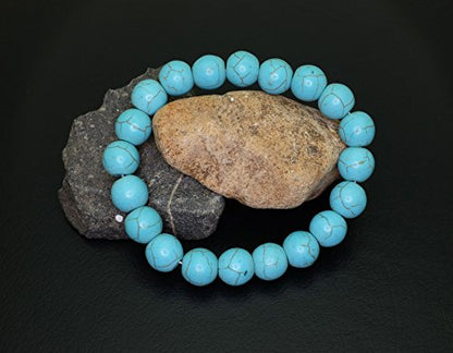 Falari 10mm Natural Semi Precious Gemstone Stretch Bracelet Unisex - color: Turquoise