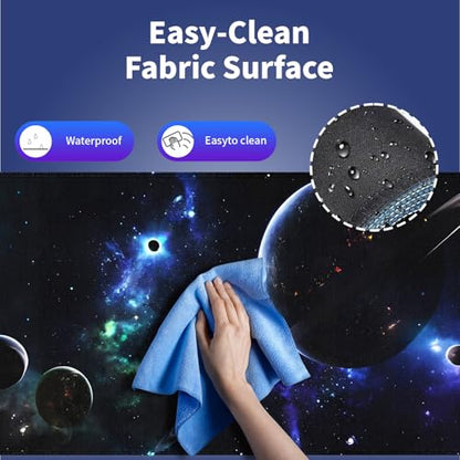Extra Large Gaming & Office Mouse Pad (31.5" x 11.8") – Space Planets Navy Blue Galaxy, Premium Anti-Slip XXL Desk Mat with Durable Stitched Edges - color: Design WKLXD035