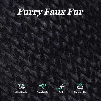Hobestluk 3 in 1 Bean Bag Chair Giant Bean Bag Chairs for Adults with Chevron Plush Fur Cover Convertible Bean Bag Floor Cushion with Machine Washable Cover for Living Room (Chevron Plush Black) - color: Coal Black