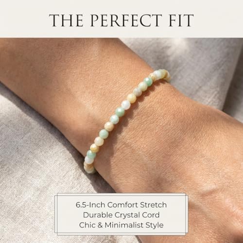 Angelstones Natural Gemstone Small Beaded Stretch Bracelet, 4mm Faceted Round Beads, Crystal Healing Bracelet for Women - color: Multicolor Amazonite