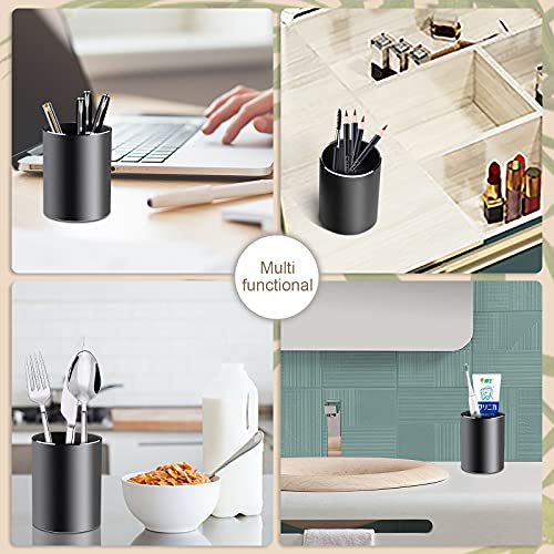 Vaydeer Metal Pen Holder Aluminum Pencil Holder for desk, Round Desktop Organizer and Black Pencil Cup for Office, School, Home and Stationary Supplies (3.15 x 3.15 x 3.94 Inches) - color: Black