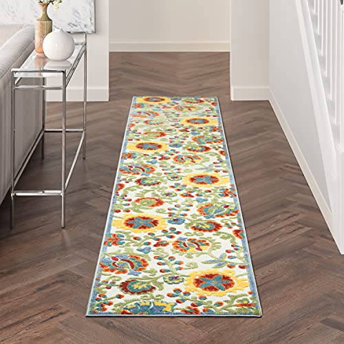Nourison Home Aloha Ivory Multicolor 2'3" x 10' Area Rug - Easy Clean, Non Shedding, Bed Room, Living Room, Dining Room, Kitchen (10' Runner) - color: Ivory Multicolor, size: 2'3" x 10' (Runner)