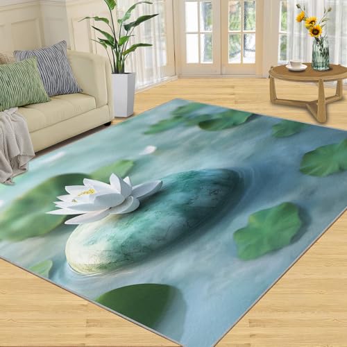 Zen Stone Rug, Natural Lotus Design Area Rug - 3x5 Washable & Non Slip Japanese Oriental Rugs for Meditation Room, Soft Noise Reduction Indoor Carpet Peaceful & Natural Decor Floor Mats - color: Natural Lotus Zen Stone, size: 3' W x 5' L