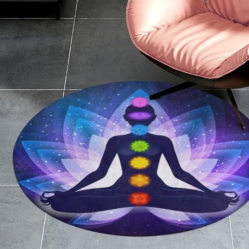 Chakra Silhouette of Female Doing Yoga Ultra Soft Non-Slip Area Rugs Indoor Coral Velvet Floor Mat Short Flannel Carpet for Living Room Bedroom Dining Room