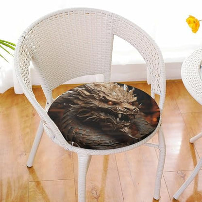 Degrees of Comfort Meditation Floor Cushion, Round Cushion for Adults Seat,Golden Dragon on Red Background Printed Memory Foam Cushion, Outdoor Picnic Mat 15.35 Inch.