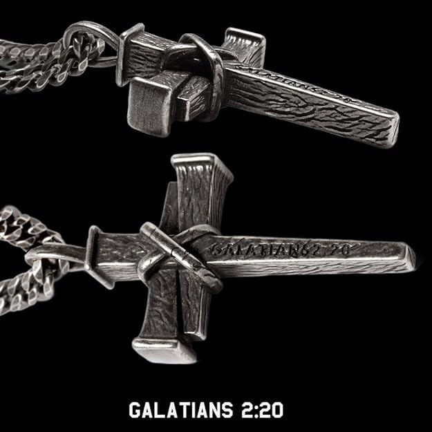 Hero Company Cross Necklace for Men - ‘Nailed to the Cross Galatians 2:20' Stainless Steel Christian Necklace for Father's Day - Helps Pair Veterans with a Service Dog
