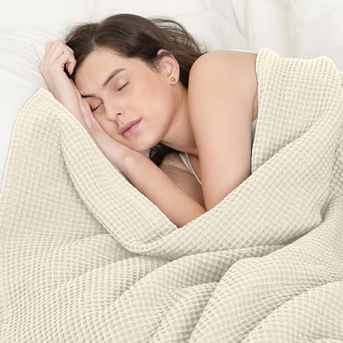 Throw Blanket for Couch, 100% Cotton Soft Lightweight Breathable Summer Blanket Throws, Waffle Weave Throw Size Bed Blanket: Beige (50"x60") - color: Beige, size: Throw (50" x 60")