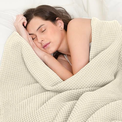 Throw Blanket for Couch, 100% Cotton Soft Lightweight Breathable Summer Blanket Throws, Waffle Weave Throw Size Bed Blanket: Beige (50"x60") - color: Beige, size: Throw (50" x 60")