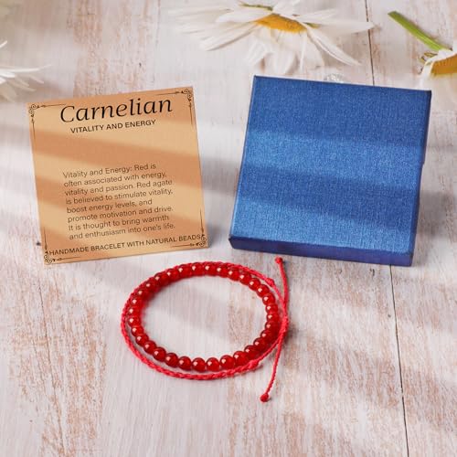 QOGIR 2pcs Handmade Healing Bracelet, Natural Gem Stone Crystal Elastic Bracelet - color: Carnelian(Vitality and Energy), size: 6mm
