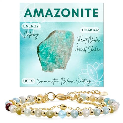 Farfume Crystal Bracelet Beaded Bracelets 4mm Natural Stone Beads Gemstone Handmade Jewelry Gift for Women - color: Amazonite-Calming
