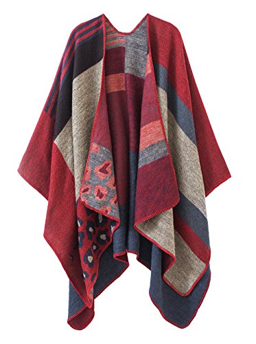 Urban CoCo Women's Color Block Shawl Wrap Open Front Poncho Cape - color: Series 2-red
