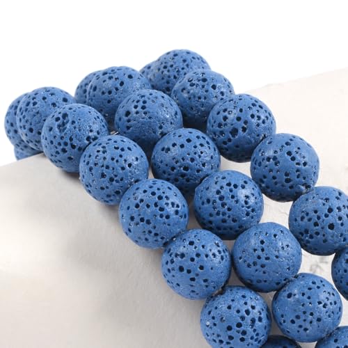 Justinstones Gem Semi Precious Gemstone 10mm Round Beads Stretch Bracelet 7 Inch Unisex - color: Dyed Blue Lava