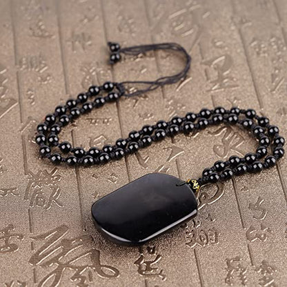 Black Obsidian Necklace Natural Crystal Amulet Protection Pendant with Adjustable Rope Lucky Talisman Necklaces Jewelry Gift for Men Women - color: Wolf