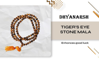 Tiger eye Stone mala/necklace of 8mm 108 +1 Beads for Unisex fashion and prayer