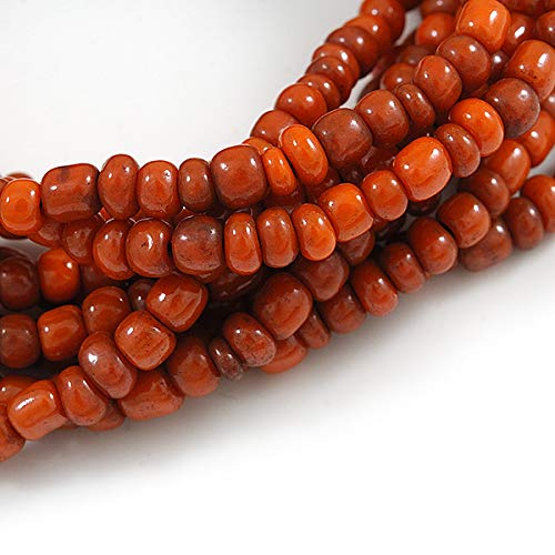 Avalaya Multistrand Dusty Orange Glass Bead with Brown Wooden Bead Flex Bracelet - Medium