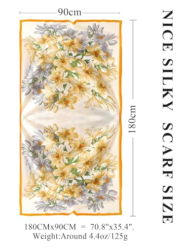 Large Shawl Scarf For Women Lightweight Wraps Silky Headscarf Long Sunscreen Scarfs - color: T10 Yellow Lilies / 70"x 35"