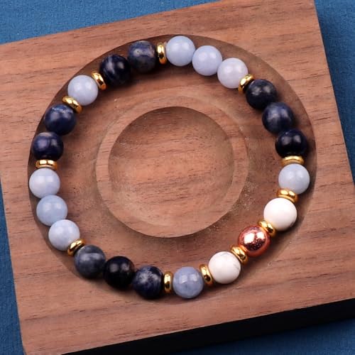 KSQS Healing Stone Bead Bracelet for Women, Natural Gemstones Balance Protection Bracelet, Spiritual Crystal Beads Bracelet Anxiety Relief with Meaning Card - style: Calming