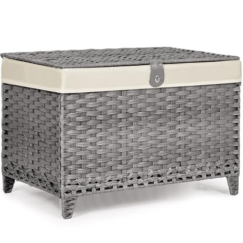 Honjourai Wicker Storage Basket with Lid,Rattan Shelf Basket with Removable Liner Bag,200L Storage Bin,Storage Trunk with Heightened Feet,Storage Container for Wardrobe,Home Organizer - color: Grey, size: 200L