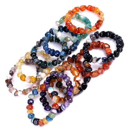 HZHRony Healing Crystal Stone Beads Bracelet Irregular Gemstone Beaded Bracelets For Women and Men Anxiety Relief Yoga Bracelet Jewelry Gifts 7 Inch - color: Black