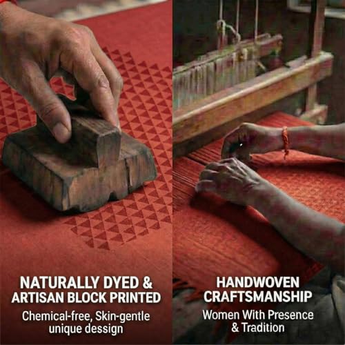 VINYASA Handwoven Cotton Yoga Rug Mat – Naturally Dyed | Absorbent, Washable Yoga Mat/Fitness Rug, Hatha, Pilates & Meditation - Non-Slip Grip | Extra Long & Wide | Trikon Series - color: Madder
