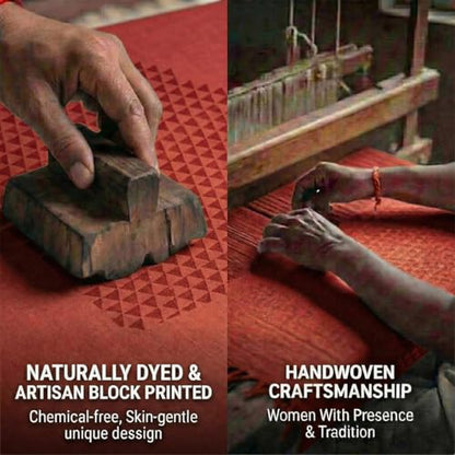 VINYASA Handwoven Cotton Yoga Rug Mat – Naturally Dyed | Absorbent, Washable Yoga Mat/Fitness Rug, Hatha, Pilates & Meditation - Non-Slip Grip | Extra Long & Wide | Trikon Series - color: Madder