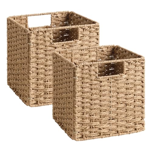 StorageWorks 9 inch Wicker Storage Cubes, Handwoven Wicker Baskets for Storage, Square Cube Organizer Bins, Foldable Paper Rope Basket for Organizing, Natural, 2 Pack - color: Natural, size: 9"L x 9"W x 9"H