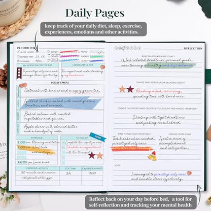 Mental Health Journal, Anxiety & Guided Journal for Women, 91 Days Self-Care Journal to Practice Positive Thinking, ADHD Planner with Mood Tracker (A5 Size)-Dark Green - color: Dark Green