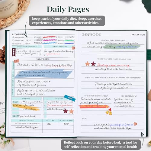 Mental Health Journal, Anxiety & Guided Journal for Women, 91 Days Self-Care Journal to Practice Positive Thinking, ADHD Planner with Mood Tracker (A5 Size)-Dark Green - color: Dark Green