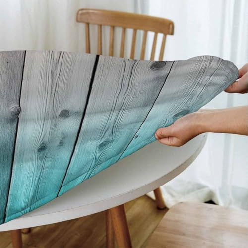 Plank Round Table Cloth Rustic Antique Teal Blue Aged Wooden Elastic Edged Table Cover Fade and Stain Resistant Table Cloths Easy to Clean Fits Tables 40-44" Diameter - color: Plank