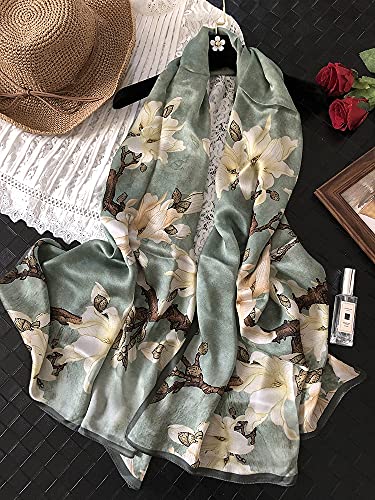100% Mulberry Silk Long Scarf for Women Large Shawls for Headscarf and Neck- Oblong Hair Wraps with Gift Packed - color: Pale Green