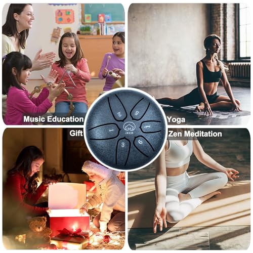 Mini Steel Tongue Drum 3 Inch 6 Notes Steel Drum Instrument, Ethereal Drum for Kids Adults, Handpan Drum for Meditation Sound Healing - color: Navy Blue