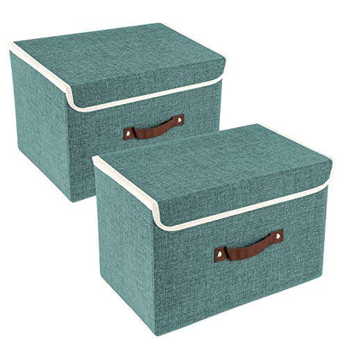 Collapsible Storage Boxes, Washable Fabric Storage Bins with Lids, 14.9x9.8x9.8 inches, 2 Pack, Aqua Deep - color: Aqua Deep, size: 2-pcs 14.9x9.8x9.8 in