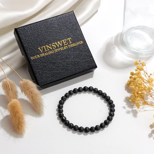 Vinswet 4mm 6mm 8mm Healing Crystal Bracelets for Women Men Natural Stone Beaded Stretch Bracelet Handmade Gemstone Reiki Spiritual Jewelry Gifts - color: Lava Rock, size: 6mm