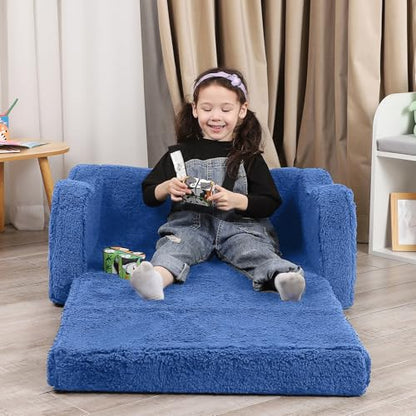 MOMCAYWEX Kids Sofa, 2-in-1 Flip-Out Foam Couch, Soft Play Lounge Chair for Toddlers and Children, Extra Wide, Sky Blue - color: Sky Blue, size: Large
