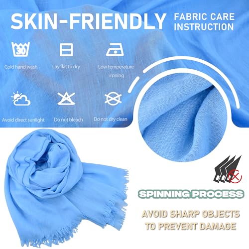 Women Summer Scarfs Large Long Lightweight Linen Beach Gauze Shawl Wrap 75”×43” - color: Sky Blue