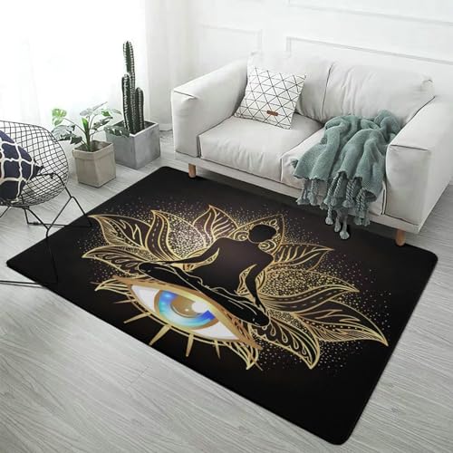 Gold Chakra Female Doing Yoga Art Ultra Soft Non-Slip Area Rugs Indoor Throw Area Rug Short Flannel Carpet for Living Room Bedroom Dining Room