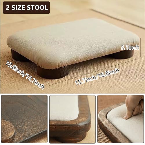 Japanese Tatami Low Stool,Multifunctional Wood Floor Chair with Padded Seat,Portable Meditation Stool Footstool for Living Room, Bedroom,Sitting On The Floor(15.7" W×10.6" D×3.1" H, Beige) - size: 15.7"W×10.6"D×3.1"H