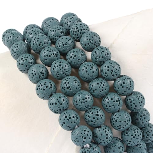 Justinstones Gem Semi Precious Gemstone 8mm Round Beads Stretch Bracelet 7 Inch Unisex - color: Dyed Dark Green Lava