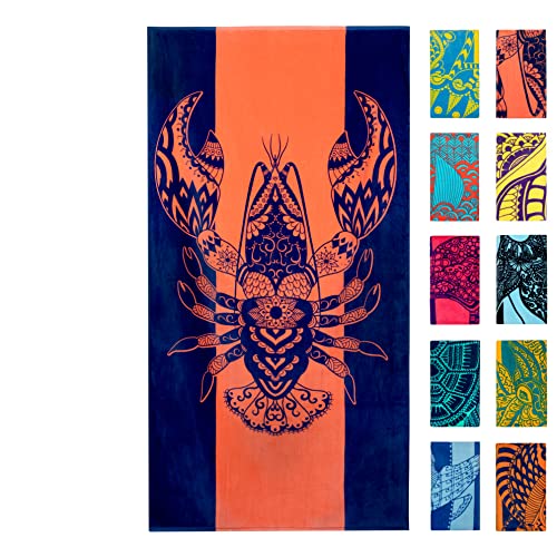 Nova Blue Lobster Beach Towel (34 X 63) - Solid Color Beach Towel Made from 100% Cotton – Coral Stripe Large Beach Towels with Tropical Design – Extra Large, XL Beach Blanket - color: Lobster