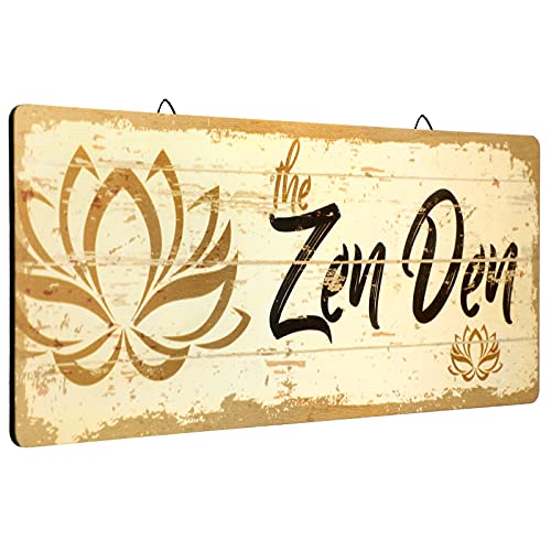 The Zen Den Lotus Wood Sign 15.75 x 5.9 Inch Lotus Yoga Wooden Hanging Wall Sign with Hooks Meditation Home Decor for Yoga Studio Bathroom Bedroom Spiritual Room Decoration(Light Yellow)