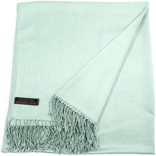 CJ Apparel Solid Color Tassels Design Nepalese Shawl Scarf Wrap Stole Throw Head Wrap Pashmina Gift Hand Made in Nepal New - color: Baby Green