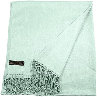 CJ Apparel Solid Color Tassels Design Nepalese Shawl Scarf Wrap Stole Throw Head Wrap Pashmina Gift Hand Made in Nepal New - color: Baby Green