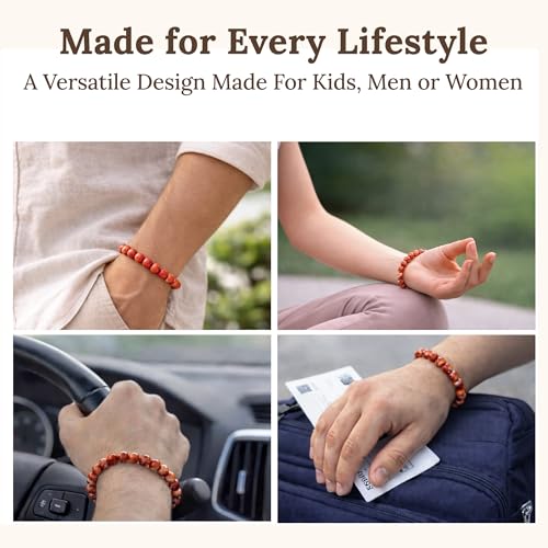 Elm City Direct 8mm Natural Stone Beaded Bracelet – Unisex Crystal Stretch Bracelets for Men & Women, Chakra & Healing Jewelry, Gift-Ready Beaded Bracelets - color: Red Sardonyx