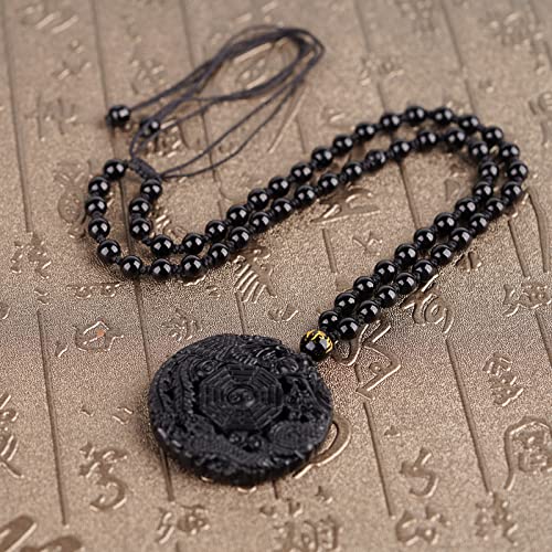 Black Obsidian Necklace Natural Crystal Amulet Protection Pendant with Adjustable Rope Lucky Talisman Necklaces Jewelry Gift for Men Women - color: Yin Yang Dragon Phoenix