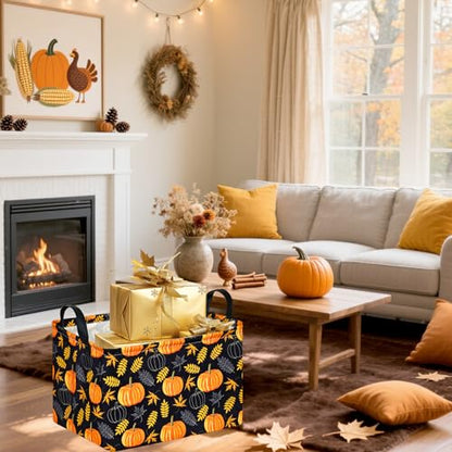 Rectangle Gift Storage Basket Home Shelf Storage Basket Organizer Box Clothes Laundry Hamper Nursery Basket Laundry Basket with Handles - color: Golden Pumpkin