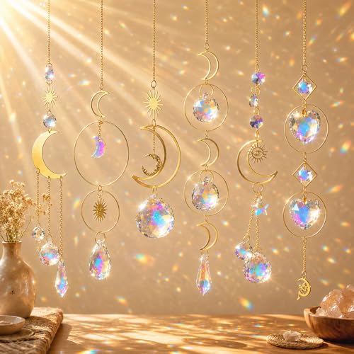 ilclviz Suncatcher Crystal Hanging Sun Catcher Prism with Chain Pendant Ornament Crystal Balls for Window - color: Gold B