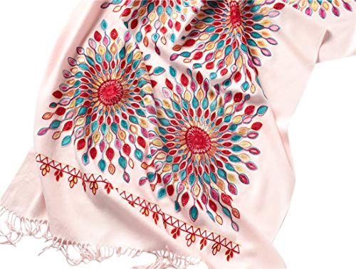 Urban CoCo Women's Embroidered Oversize Tassel Shawl Scarf Wraps for Women - color: Pink