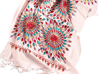 Urban CoCo Women's Embroidered Oversize Tassel Shawl Scarf Wraps for Women - color: Pink